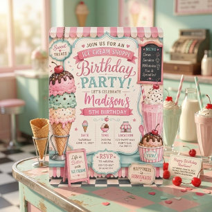 Invitación de cumpleaños vintage de tienda de hela