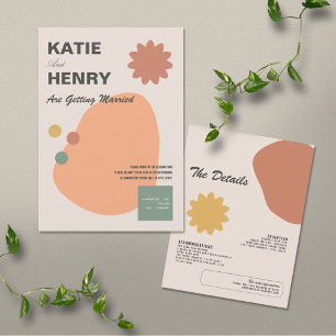 Invitación Diseño gráfico divertido Boda Terracotta