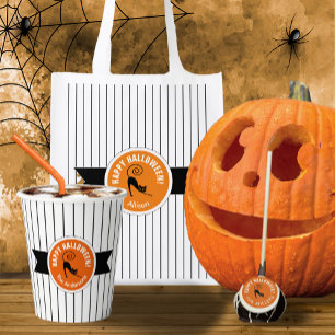 Invitación Feliz Halloween Black Cat & Stripes ID686