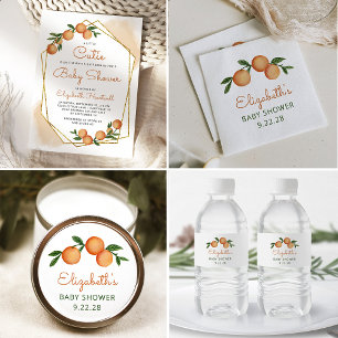 Pegatina Redonda Naranja Little Cutie Citrus Baby Shower Square Sti