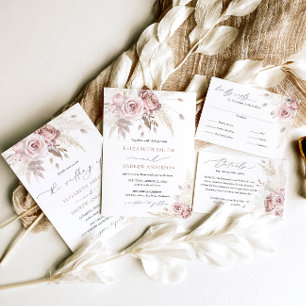 Invitación Elegante Dusty Boho y Rosa Boda Floral