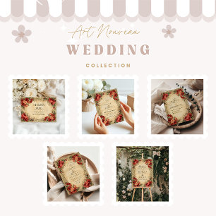 Tarjeta De Agradecimiento Boda Rosa Roja de Art Nouveau