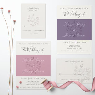 Invitación Sugar Plum Rosa Boda de escritura moderna