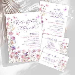 Invitación Besos de mariposa y deseo de bebé bebe rosado mora