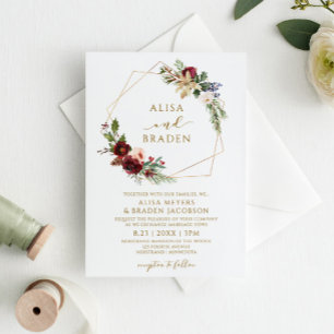 Invitación Navidades Boda Invierno Elegante Vegetación Wreath