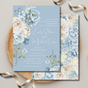 Invitaciones Acrílicas Boda floral de color azul turbio y romántico