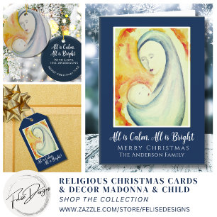 Tarjeta Festiva Madonna personalizada y acuarela original infantil
