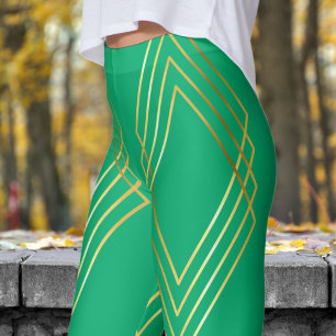 Leggings Patrón de diamantes de sabio amarillo moda
