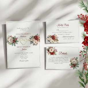 Invitación Boda de invierno verde pálido y rojo