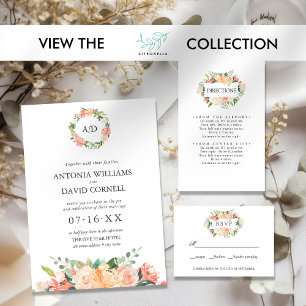 Invitación Boda de Monograma Botánico de Placa Floral de Vera