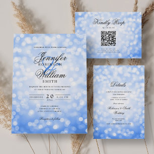 Elegante Bokeh Wedding QR RSVP Luz Azul