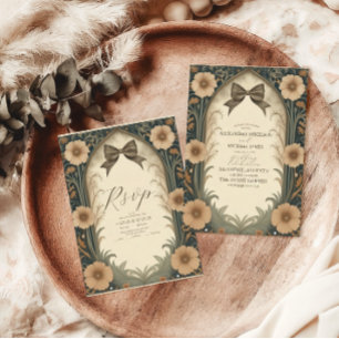 Reserva La Fecha Coquette Vintage Bow Floral Art Nouveau Boda