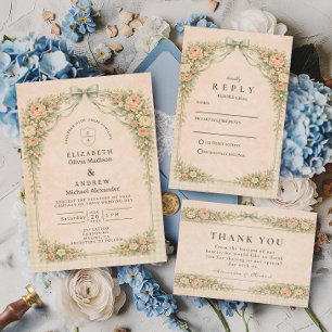 Tarjeta De Agradecimiento Boda elegante con arco de rosas vintage