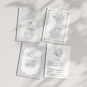 Invitación Elegante Boda blanco monograma de arco de encaje v