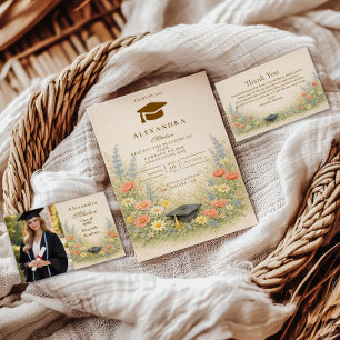 Tarjeta De Agradecimiento Fiesta de Graduación Floral Elegante