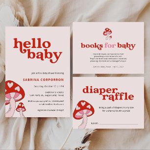 Invitación Mushroom Baby Shower Gracias   Naranja y Brown
