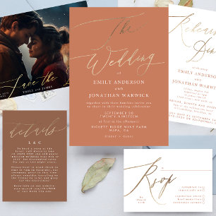 Invitación Terracotta Dusty Naranja Elegant Boho Gold Boda