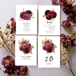 Tarjeta De Agradecimiento Foto de Boda floral de oro y borgoña de época