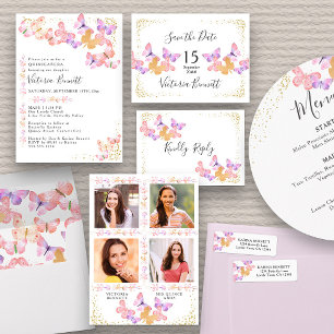 Postal De Anuncios Esquías de mariposa Coral Gold Confetti Save the D