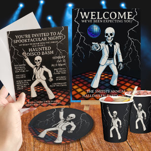 Invitación Skeleton Haunted Disco Bash Halloween Party