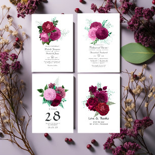 Invitación Viva Magenta Boda Floral Código QR Rsvp
