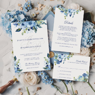 Invitación Elegante Boda cristiano floral turbio azul