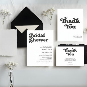 Tarjeta De Agradecimiento Boda elegante retro en blanco y negro