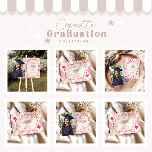 Tarjeta De Agradecimiento Elegante Graduación de Coquette Pink Bow
