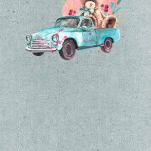 Invitación Watercolor Vintage Truck Teddy Bear Baby Shower