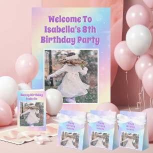 Póster Bonito Pastel Rainbow Photo Girls fiesta de cumple