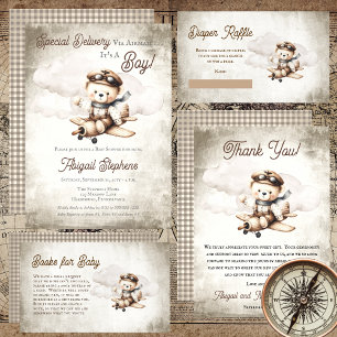 Tarjeta De Agradecimiento Avión Teddy Bear entrega especial Baby Shower