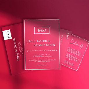 Invitación Elegante Boda de monograma magenta de escritura si