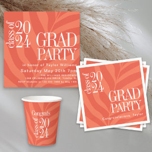 Invitación Naranja brillante Fiesta de Grad simple y colorido