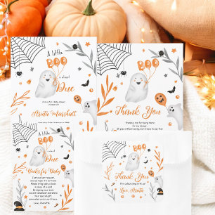 Invitación Pequeño Boo naranja de Halloween lindo ducha