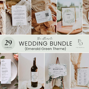 Plantilla de tarjetas de menú de Boda verde esmera