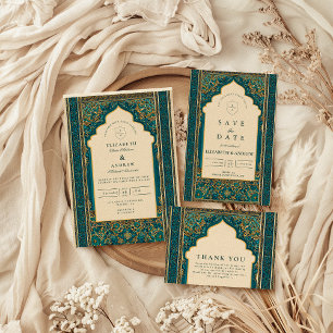Invitación Boda Islámica Arco Verde Teal