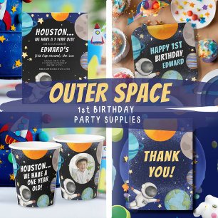 Pegatina Cuadrada Gracias por el cumpleaños del niño en el espacio e