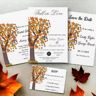 Invitación Elegante caída en amor árbol tallado Boda romántic