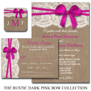 Invitación La colección de Bodas Rustic Pink Bow
