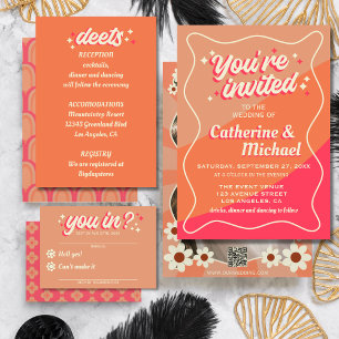 Tarjeta De Confirmación De Asistencia Retro Groovy negrita tipografía colorida Boda de l