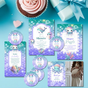 Invitación Todo En Uno Under the Sea Watercolor Baby Shower