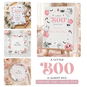 Pegatina Cuadrada Dulce y espeluznante baby shower Rosa Little Boo