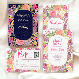 Tarjeta De Agradecimiento Boda de moda de escritura floral brillante bohemia