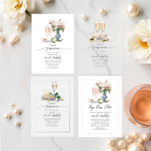 Invitación Perlas y Prosecco Pop Fizz Clink Ducha Bridal