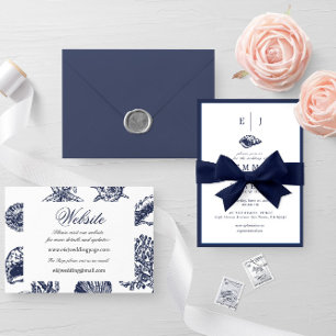 Invitación Nautical Oceanic clásico azul marino oscuro 2 Boda