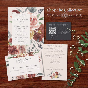 Invitación Vintage Marsala Rubor Pewter Boda Floral