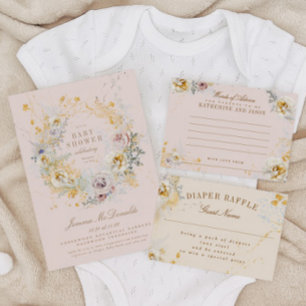 invitación a una ducha de bebé rosa y botánica