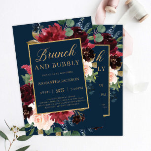Invitación Boda floral rosa de color burdeos de la Marina