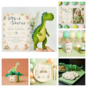Pegatina Cuadrada Dinosaurio 1er cumpleaños Gracias Pegatinas