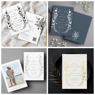 Invitación Boda De Wreath De Silhouette De Flores Silvestres